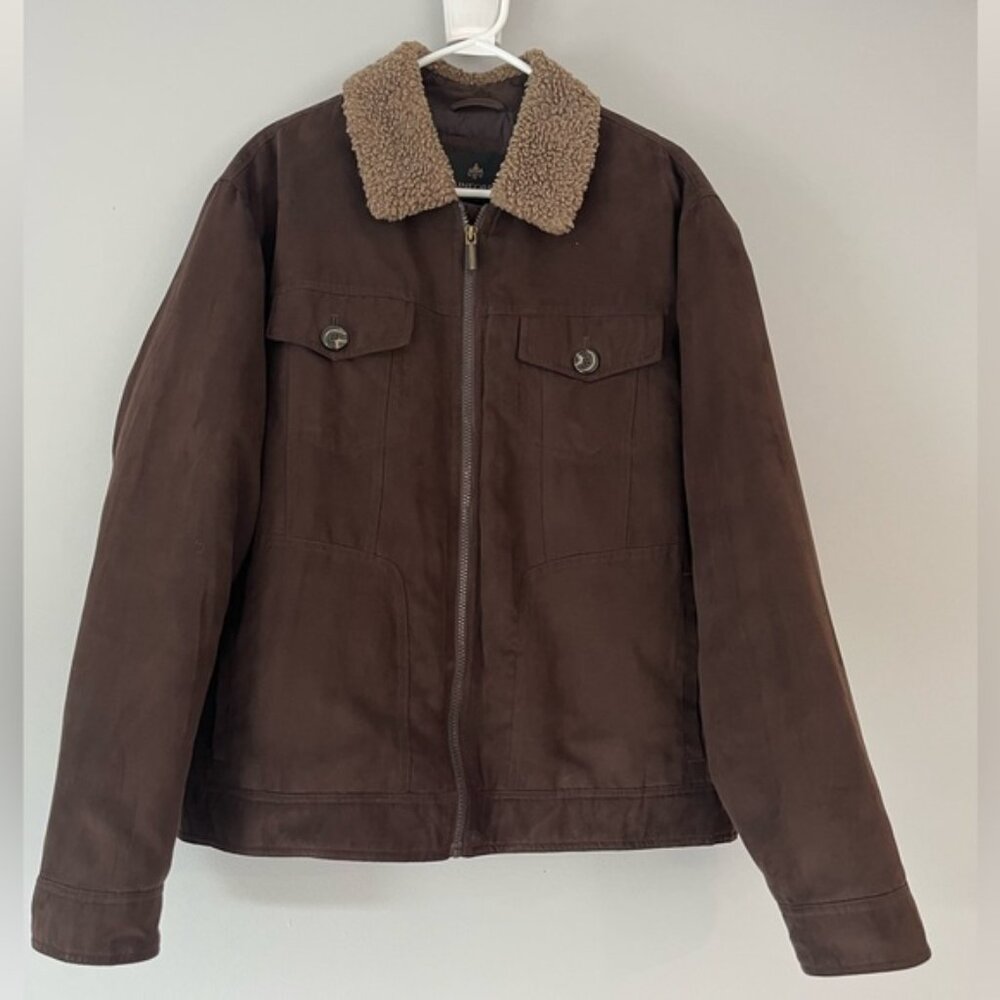 Rainforest Brown Hooded Coat Mens Size L Faux Suede Winter Jacket
